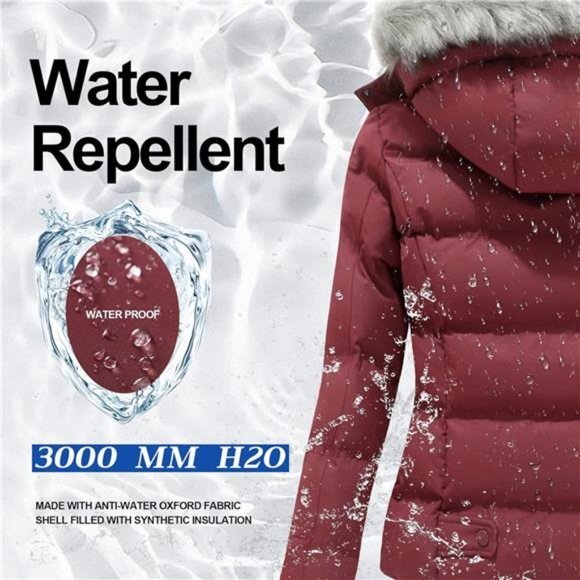 Hooded Warm Winter Coat Quilted Thicken Puffer Jacket with‎ Removable Fur Hood - Picture 7 of 7